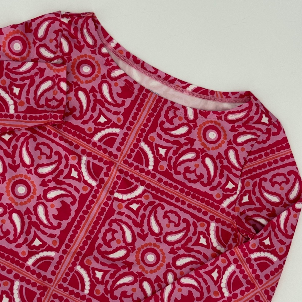 Vineyard Vines Performance XS Pink Orange Paisley Tile Print Long Sleeve Top